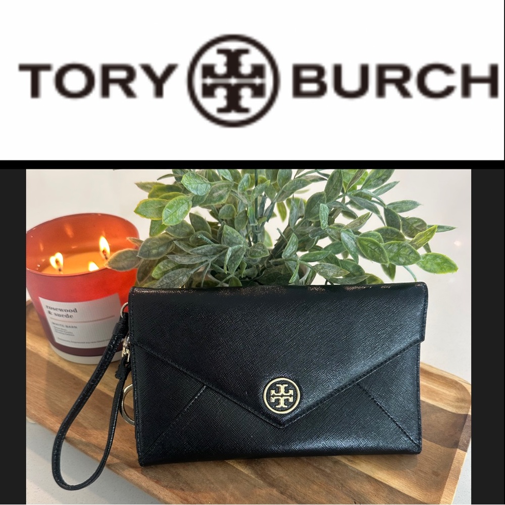 Tory Burch Black Leather Robinson Wristlet/Clutch